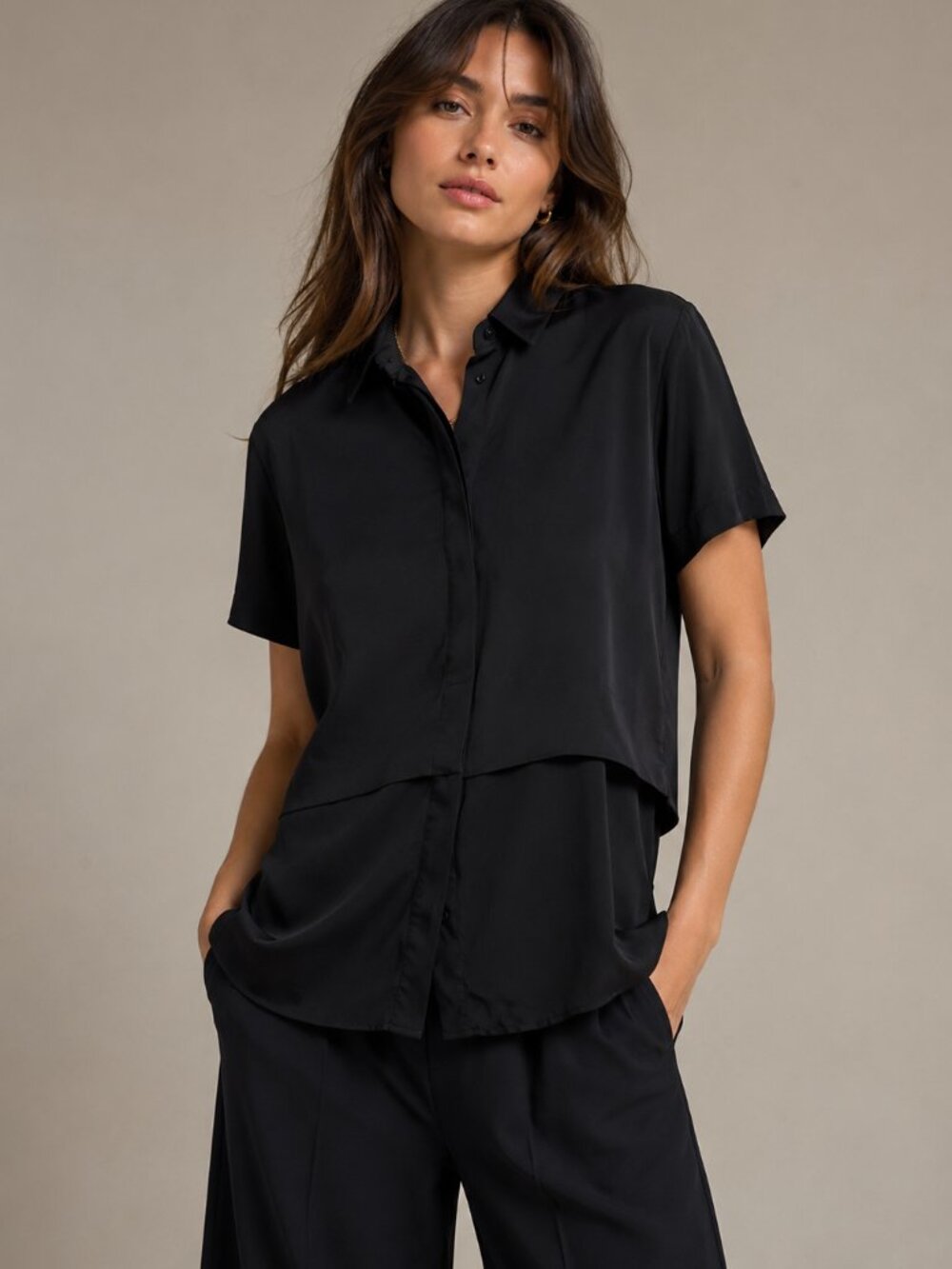 T by Alexander Wang Silk Short Sleeve Top Black Size XS